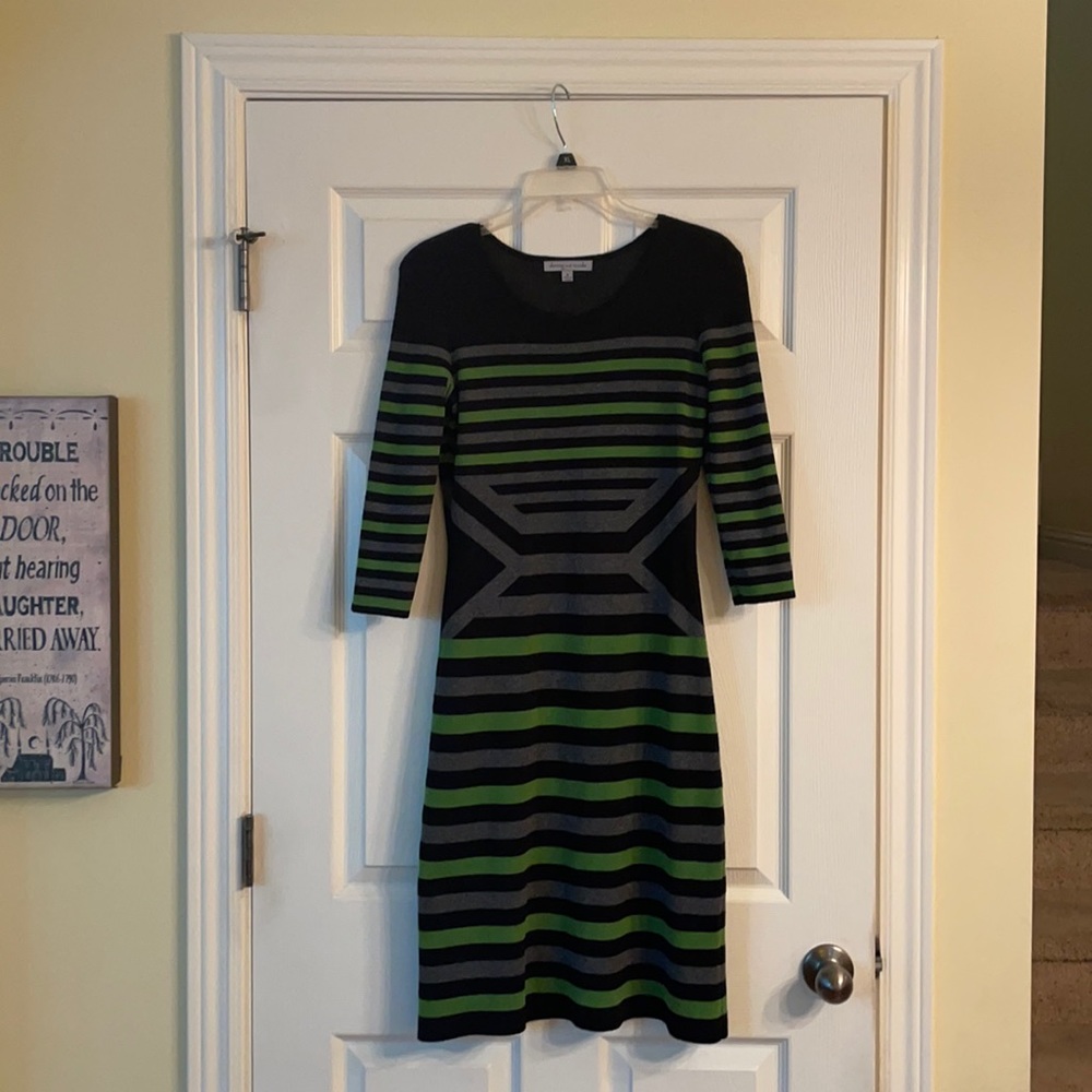 Green, Black, and Grey Striped Dress